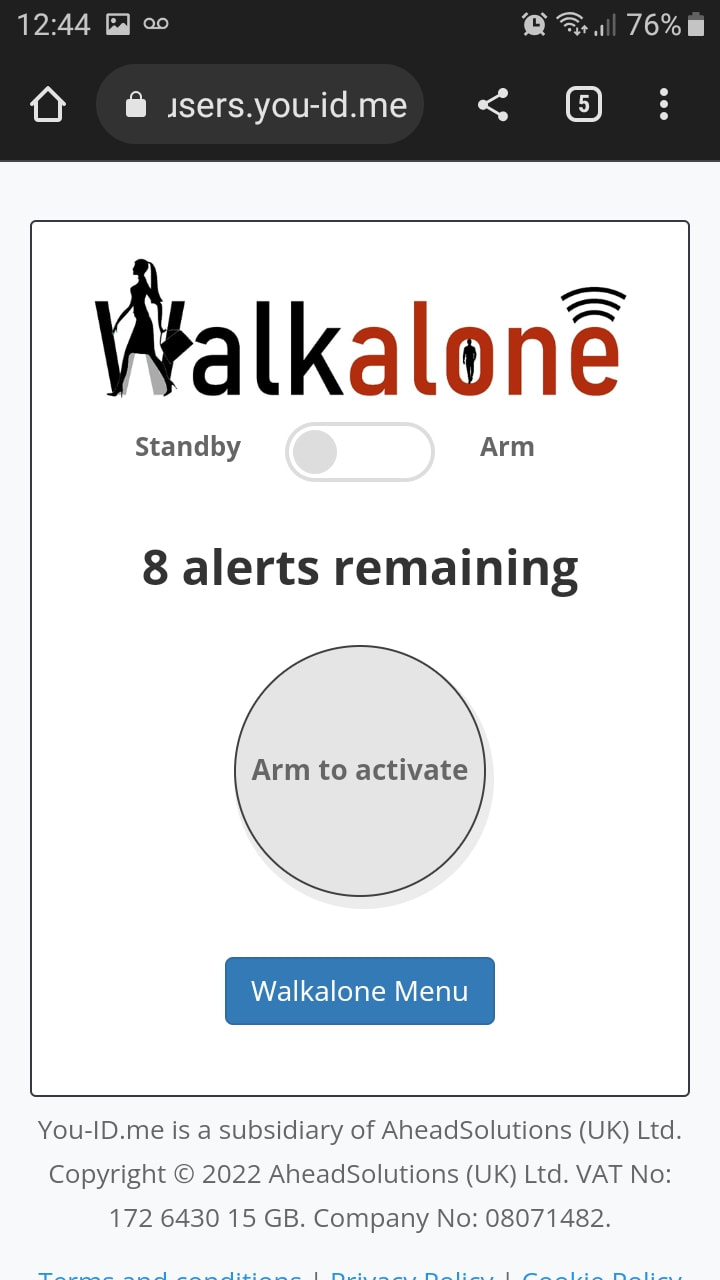 How to use the Walkalone safety app. User accesses Walkalone tool from the My Tools section of their You ID Me profile.