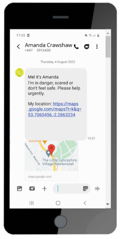 Walkalone alert showing a map of the Walkalone user's location.